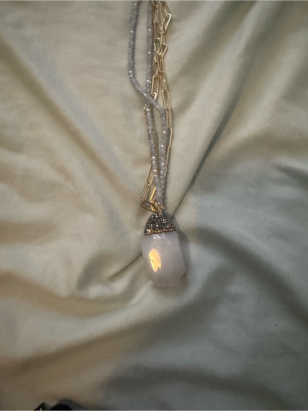 Gold Chain Necklace with Light Blue Agate Pendant